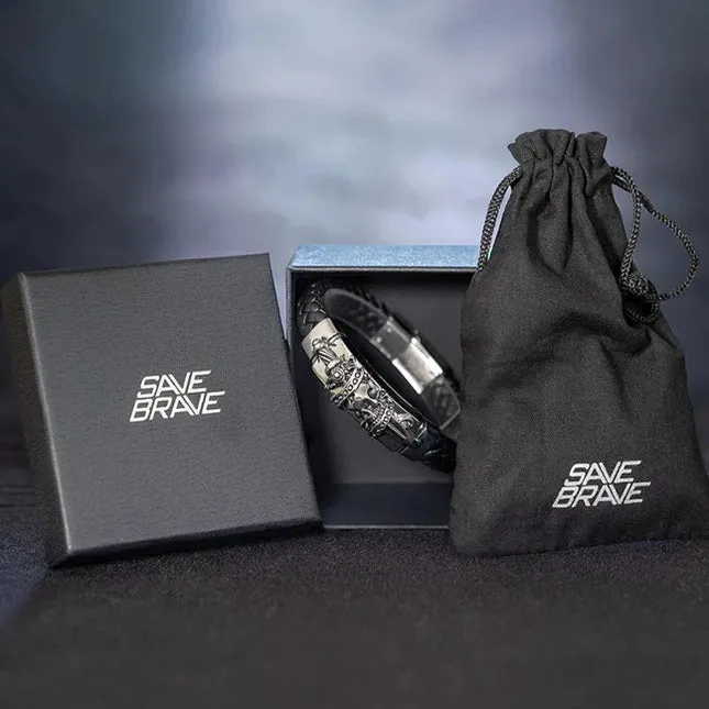 Save Brave Onyx Bead Mens Bracelet SBB-DR-1E-24O