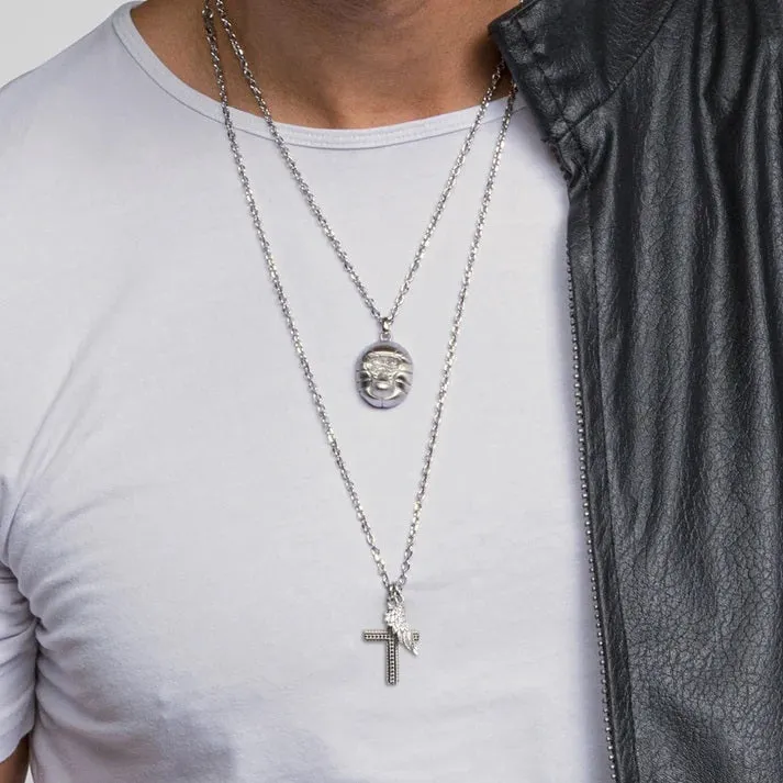 Save Brave Stainless Steel Cross and Angel Wing Mens Necklace SBN-FLH