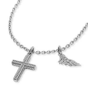Save Brave Stainless Steel Cross and Angel Wing Mens Necklace SBN-FLH