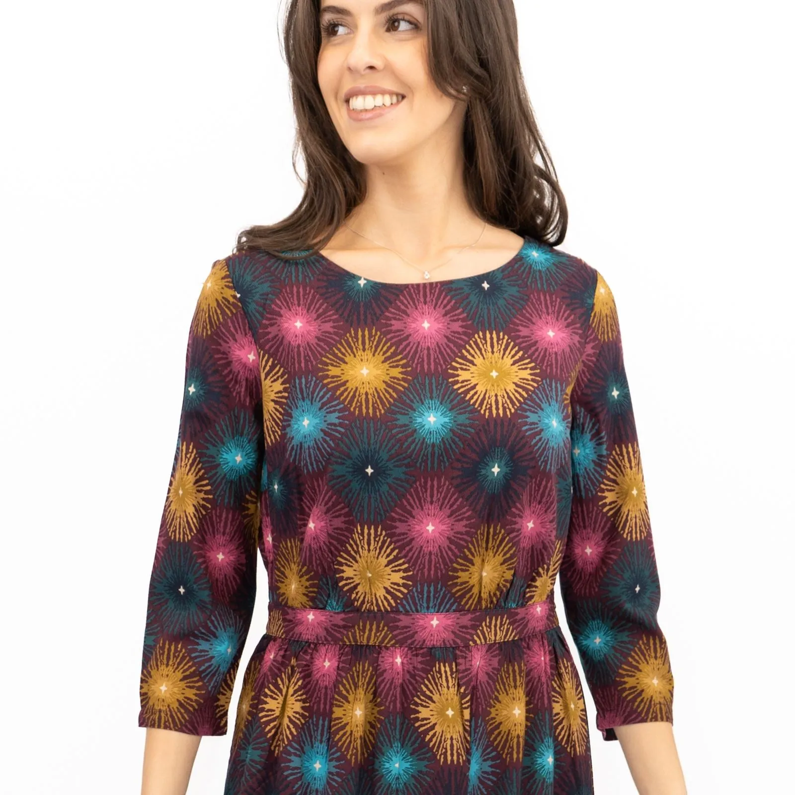 Seasalt Forestry Dress Purple Sparkler Geo Print