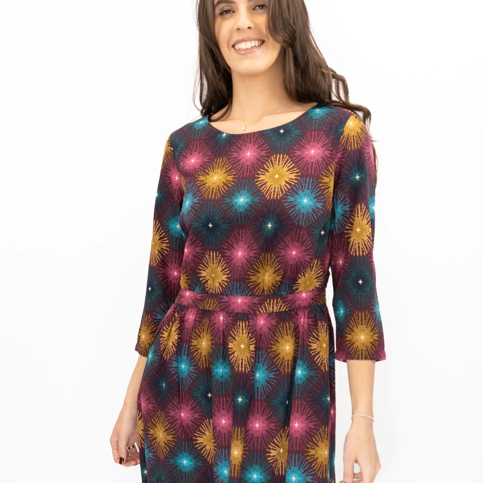 Seasalt Forestry Dress Purple Sparkler Geo Print