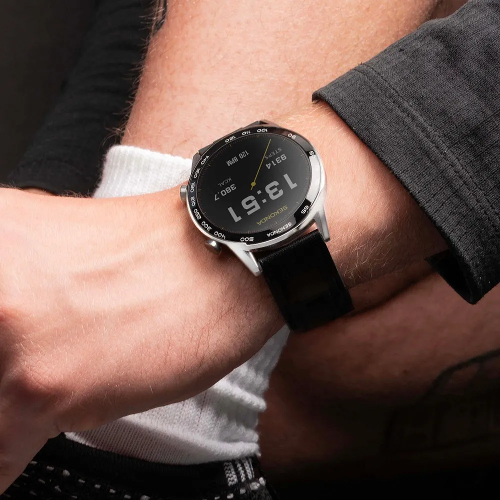 Sekonda Active Plus Smart Watch Silver Case Black Leather Strap 30178