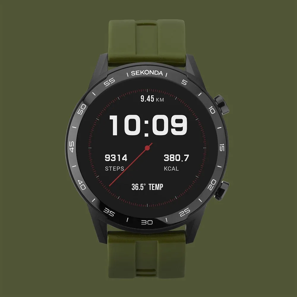 Sekonda Active Smart Watch Black Case Green Silicone Strap 1993
