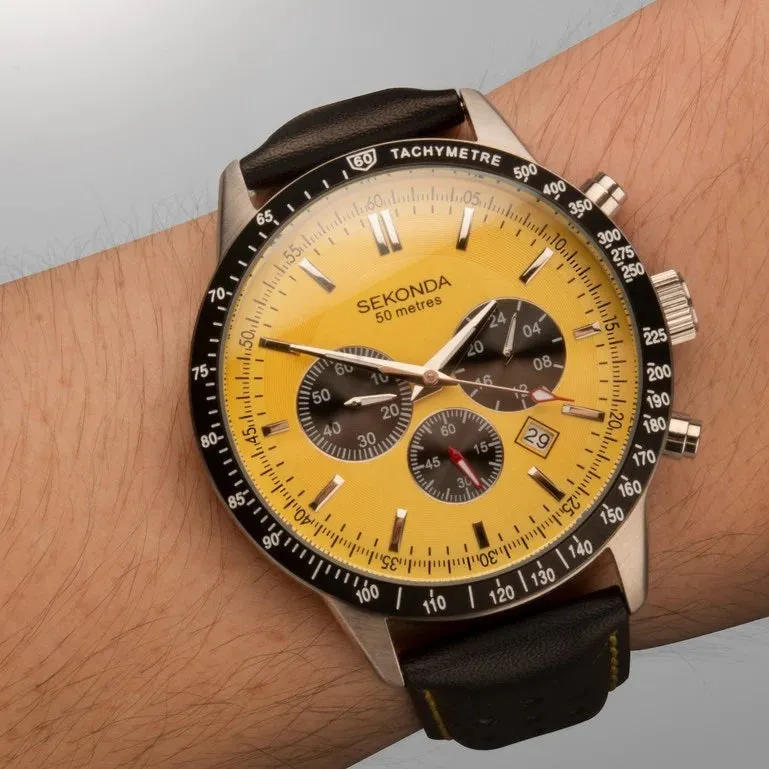 Sekonda Aviator Chronograph Leather Strap Mens Watch 1395