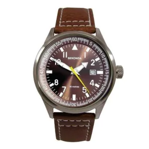 Sekonda Brown Leather Strap Mens Aviator Watch 3882