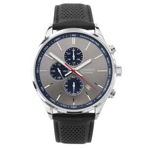 Sekonda Classic Dual Time Leather Strap Mens Watch Grey Dial 1711