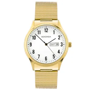 Sekonda Easy Reader Gold Plated Expander Bracelet Day Date Mens Watch 30124