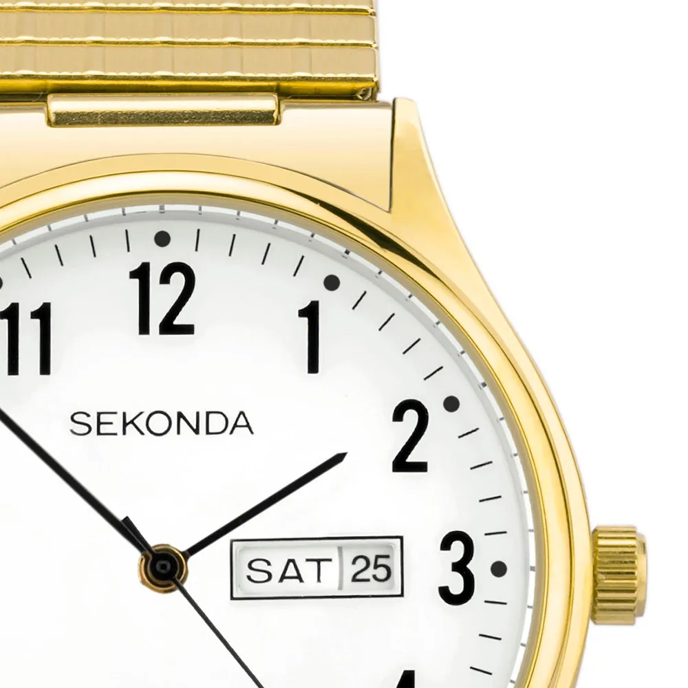 Sekonda Easy Reader Gold Plated Expander Bracelet Day Date Mens Watch 30124