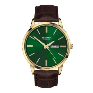 Sekonda Green Dial Brown Leather Strap Mens Watch 30151