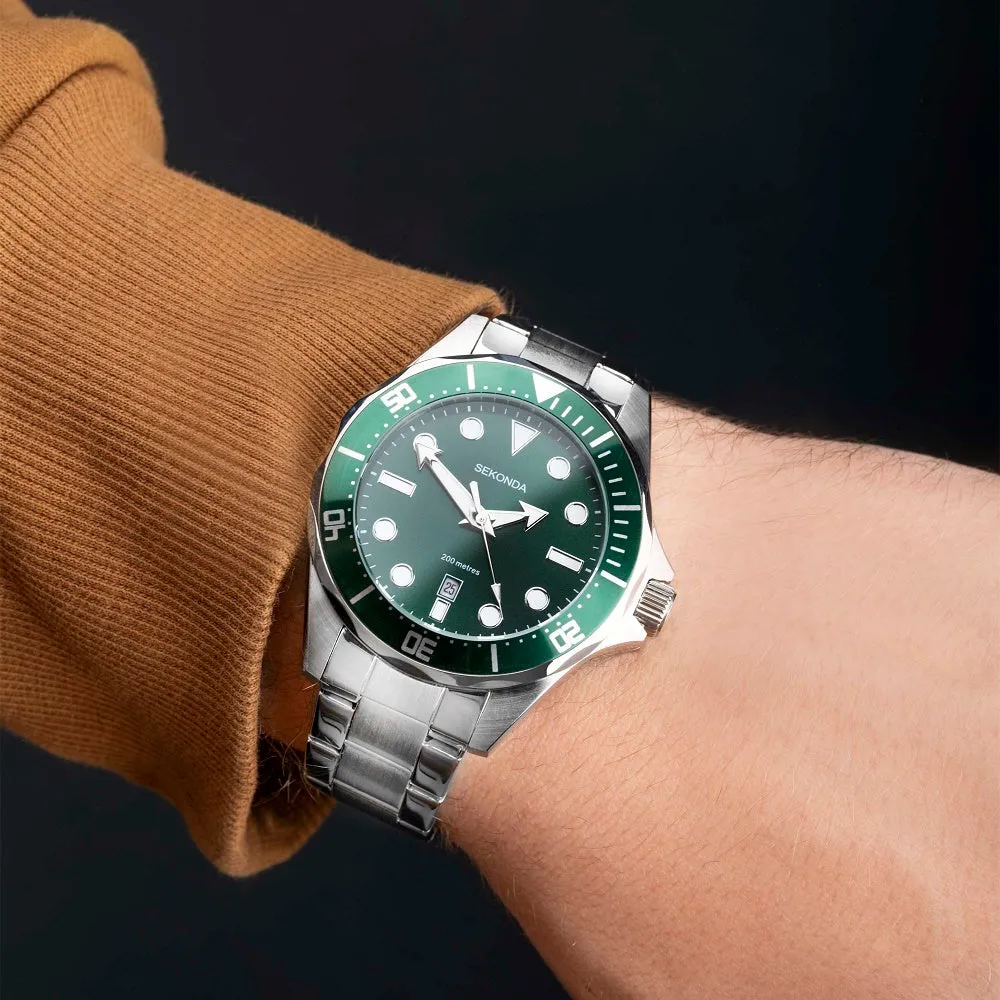 Sekonda Hudson Dive Mens Watch Stainless Steel Green Dial 30096