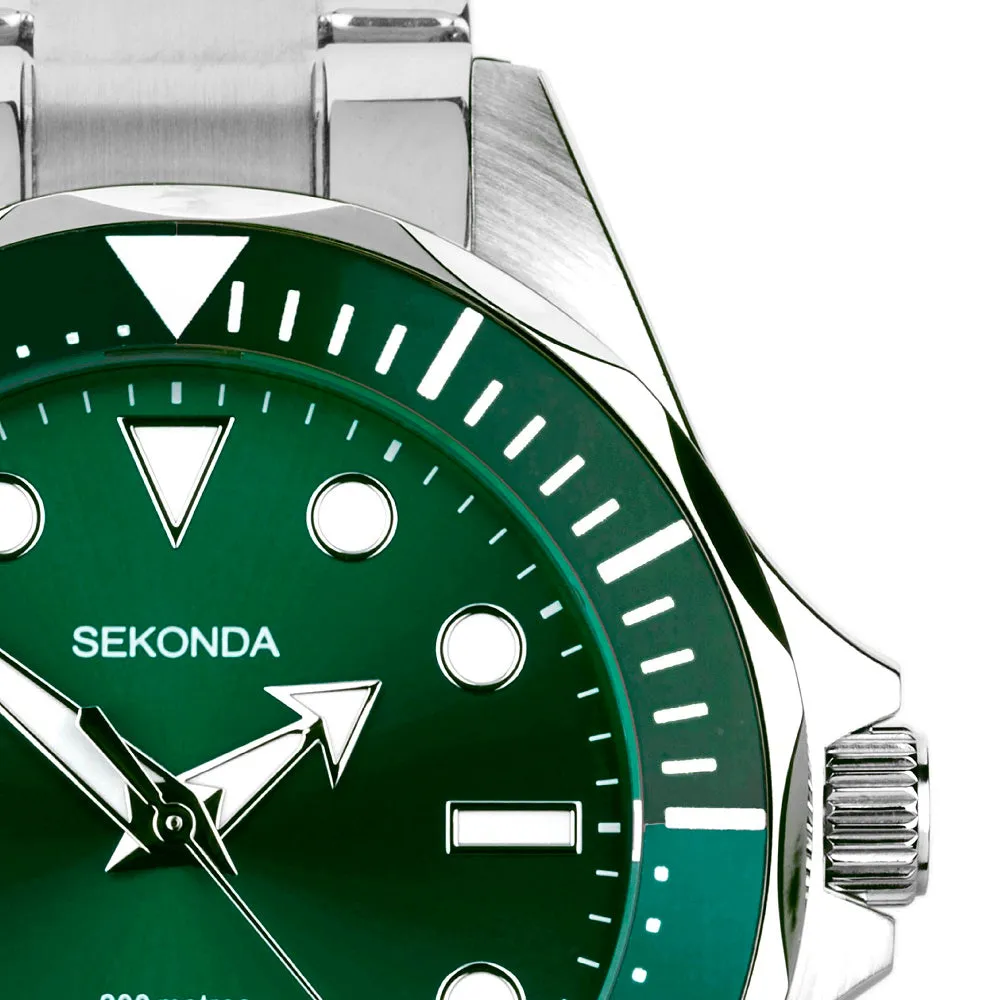 Sekonda Hudson Dive Mens Watch Stainless Steel Green Dial 30096