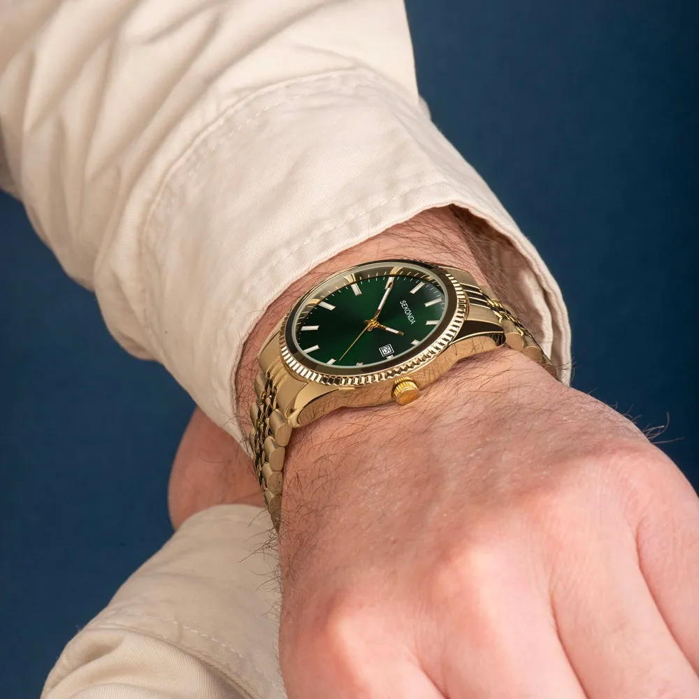 Sekonda King Green Dial Gold Tone Mens Watch 30157
