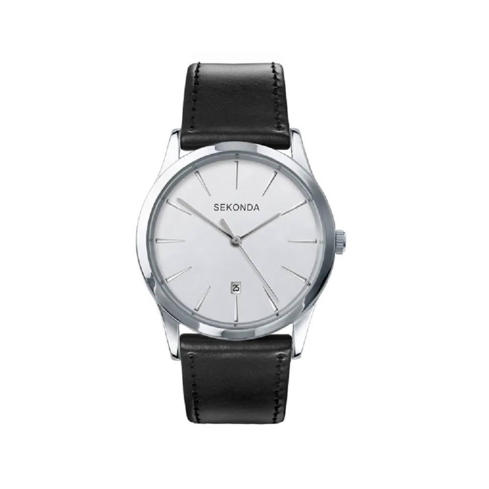 Sekonda Mens Black Leather Strap Watch 3531