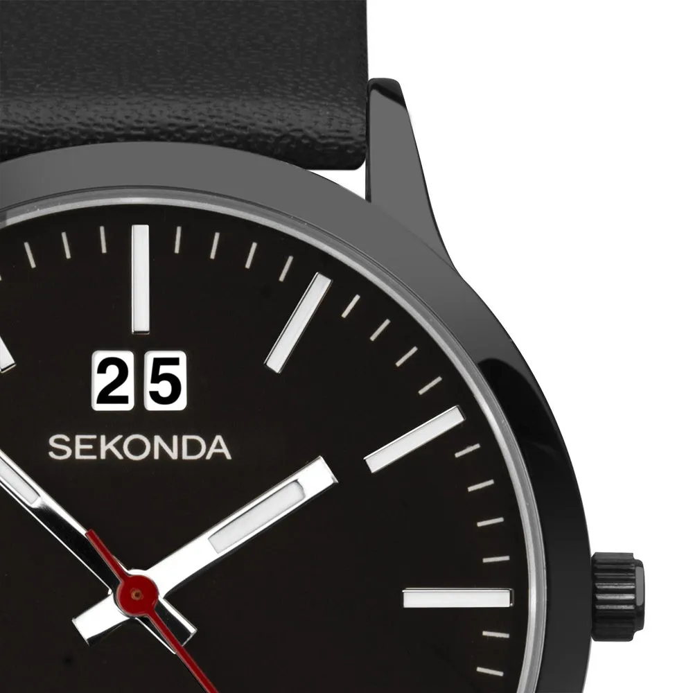 Sekonda Nordic Leather Strap Mens Watch Black Dial 1941