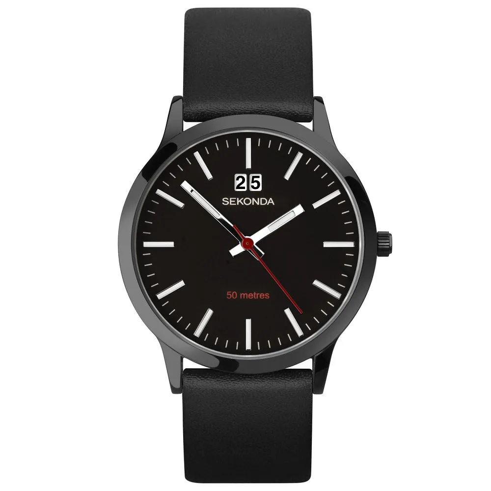 Sekonda Nordic Leather Strap Mens Watch Black Dial 1941