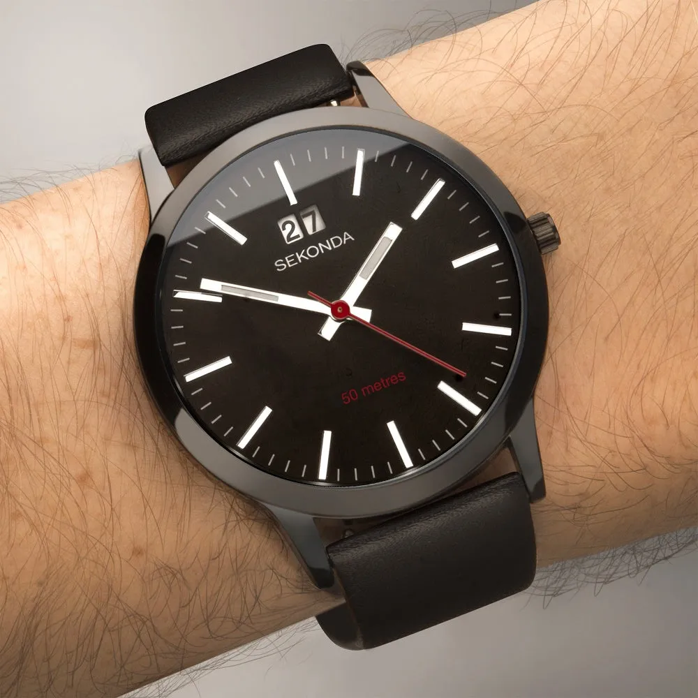 Sekonda Nordic Leather Strap Mens Watch Black Dial 1941