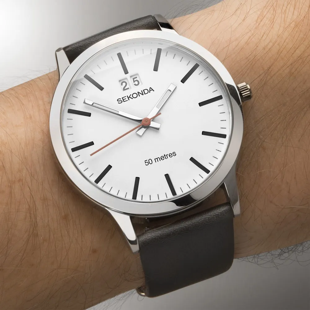 Sekonda Nordic Leather Strap Mens Watch White Dial 1939