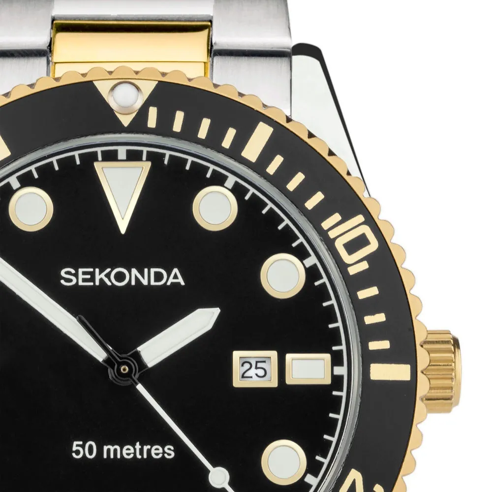 Sekonda Ocean Two Tone Black Dial Men's Watch 30139