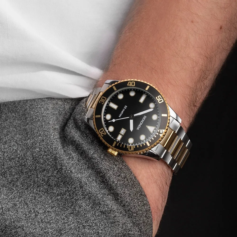 Sekonda Ocean Two Tone Black Dial Men's Watch 30139