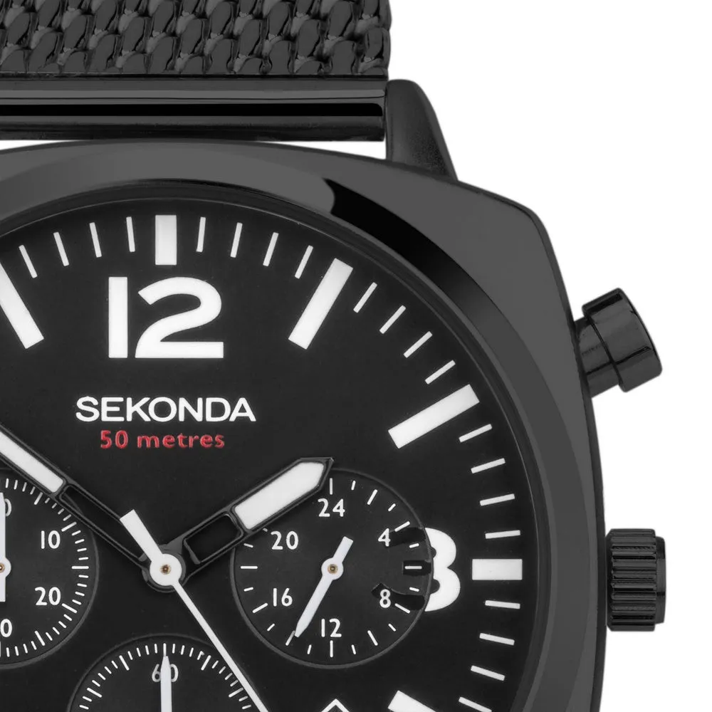Sekonda Pilot Airborne Chronograph Black Mesh Bracelet Mens Watch 30102