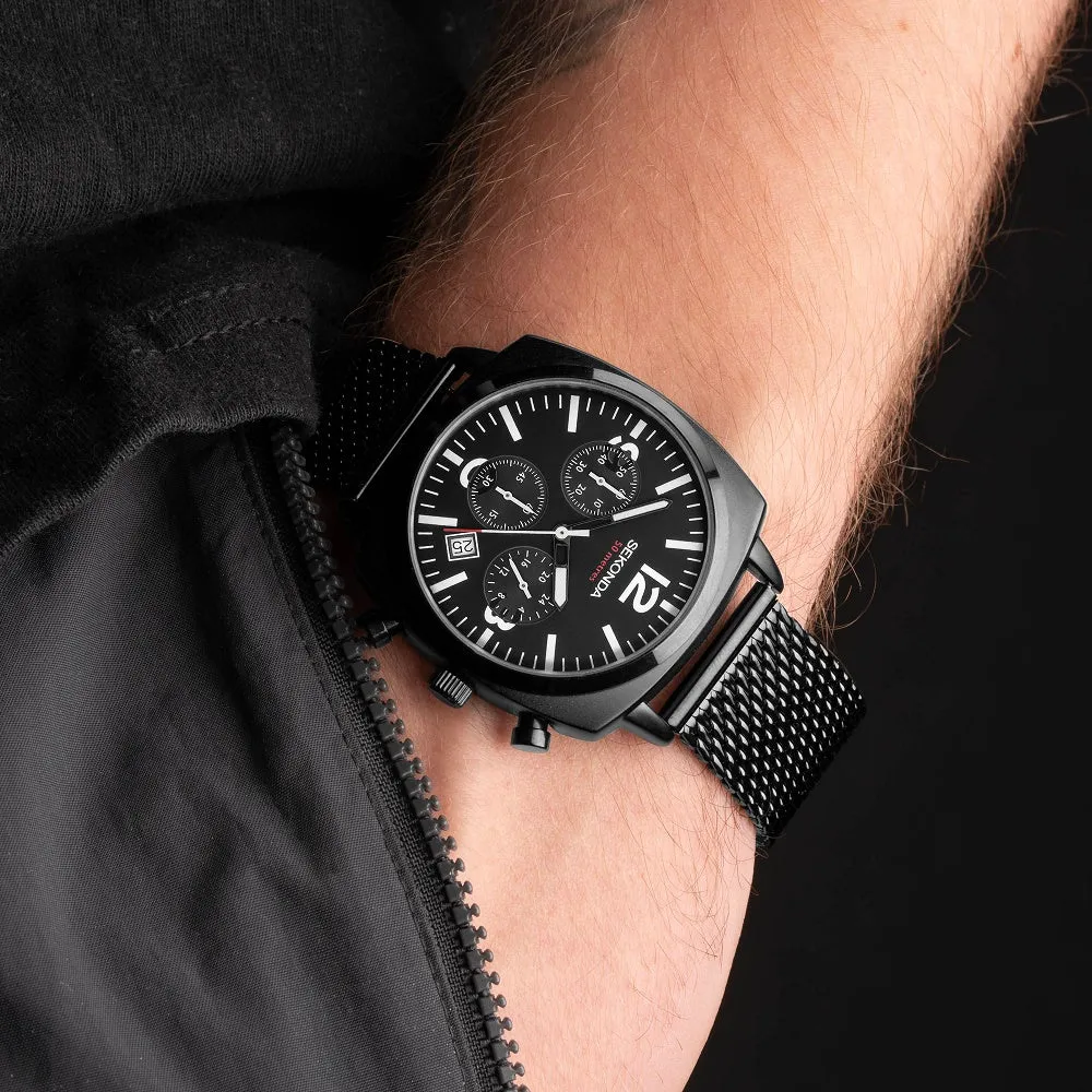 Sekonda Pilot Airborne Chronograph Black Mesh Bracelet Mens Watch 30102