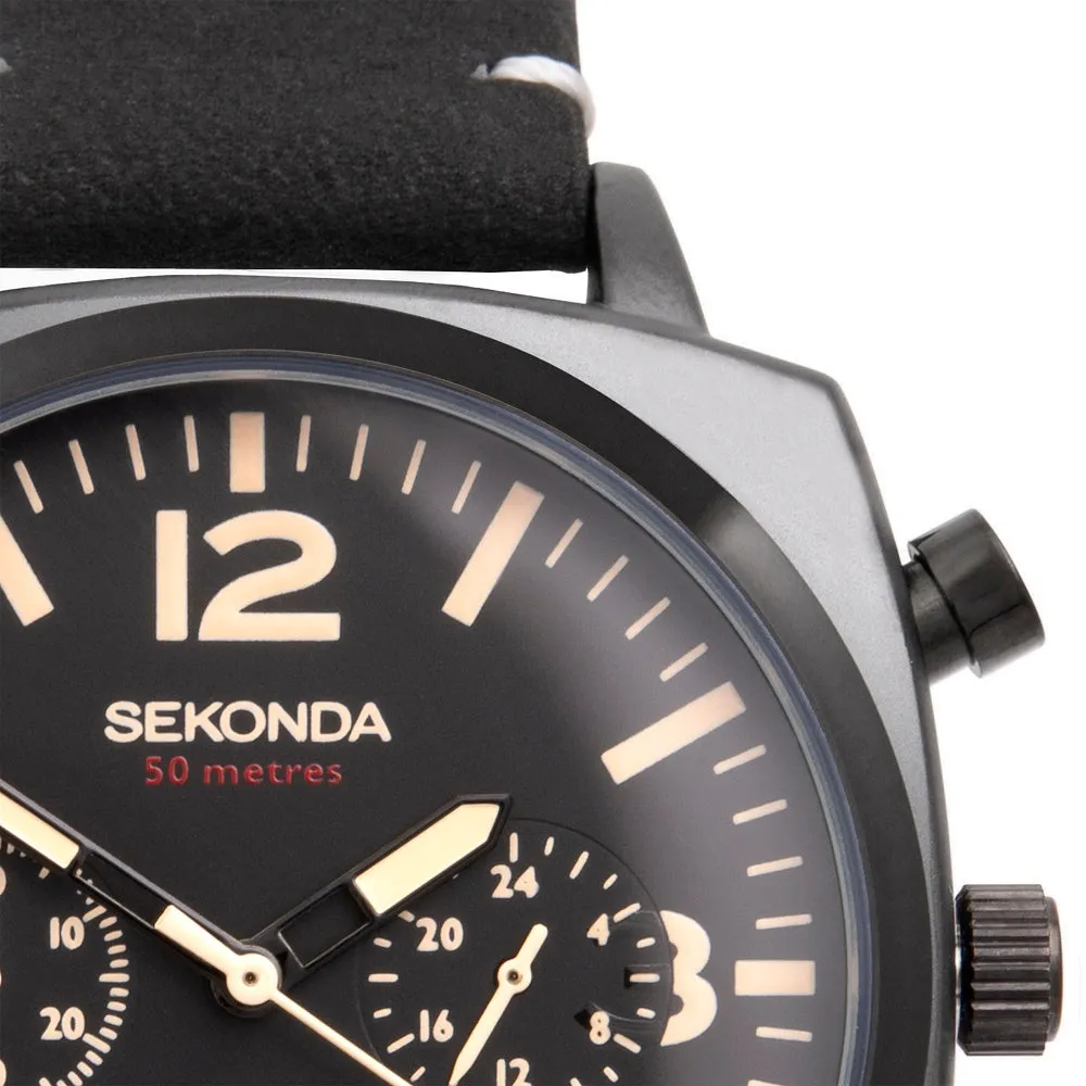 Sekonda Pilot Airborne Chronograph Black Strap Mens Watch 1991