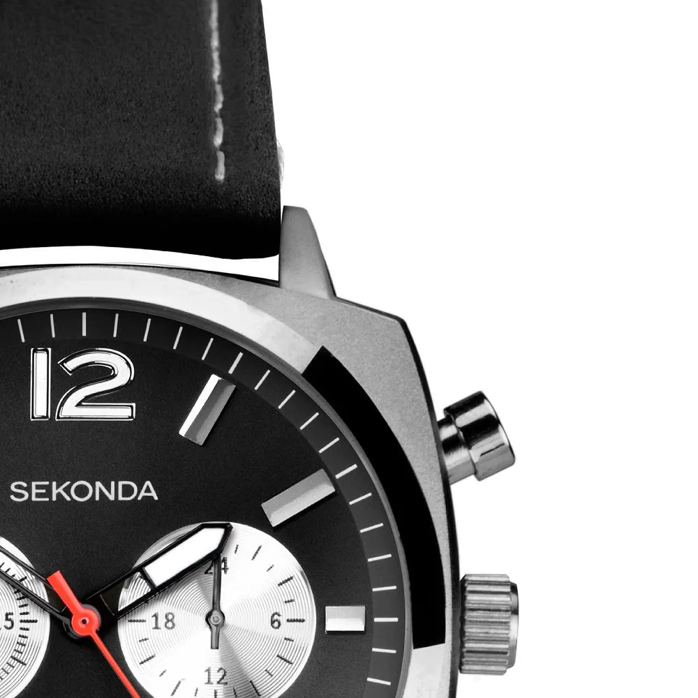 Sekonda Pilot Airborne Chronograph Black Strap Mens Watch 30028