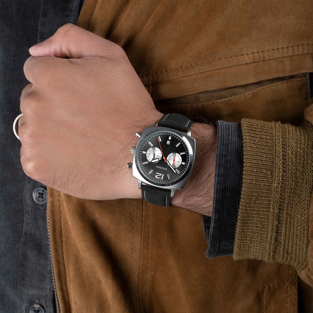 Sekonda Pilot Airborne Chronograph Black Strap Mens Watch 30028