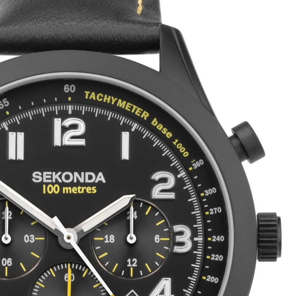 Sekonda Pilot Naivigator Dual Time Leather Strap Mens Watch Black 30112