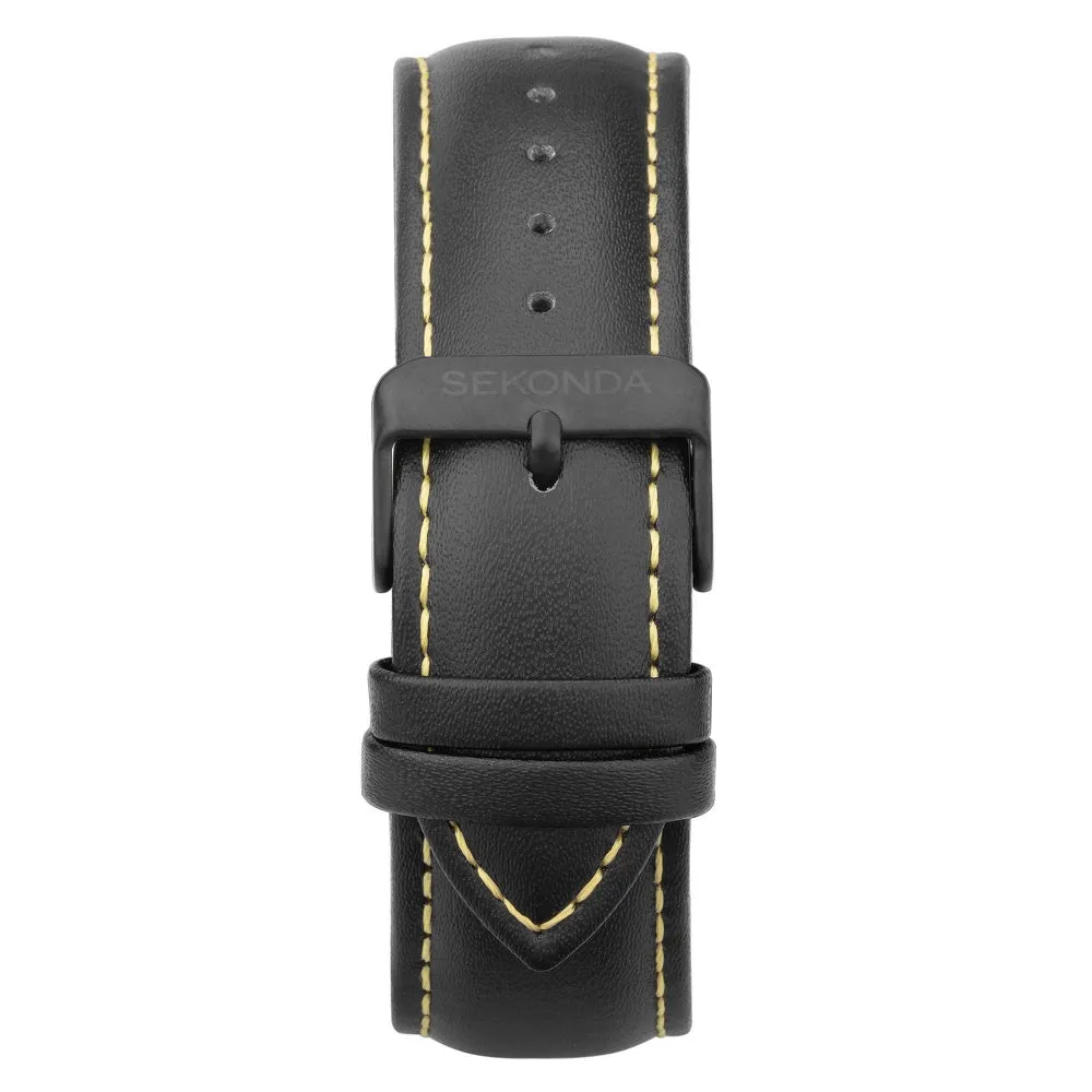 Sekonda Pilot Naivigator Dual Time Leather Strap Mens Watch Black 30112