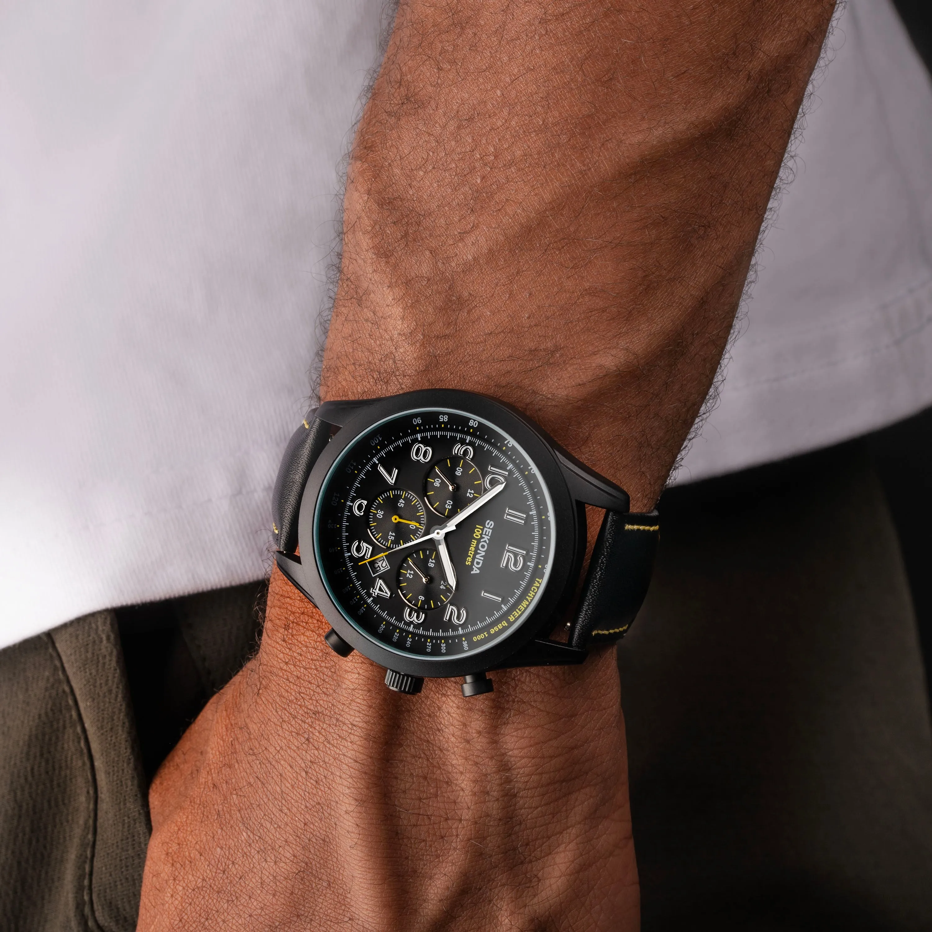 Sekonda Pilot Naivigator Dual Time Leather Strap Mens Watch Black 30112