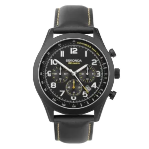 Sekonda Pilot Naivigator Dual Time Leather Strap Mens Watch Black 30112