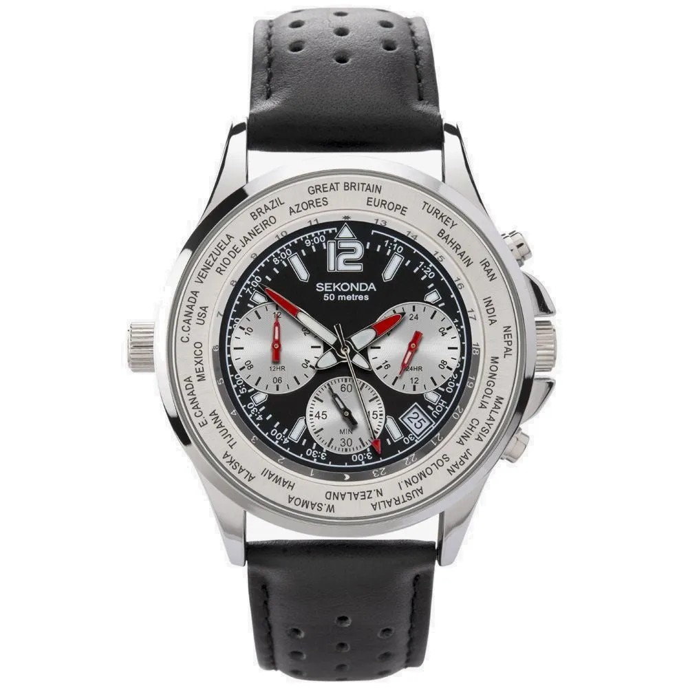 Sekonda Sports Dual And World Time Men's Strap Watch Black 1842