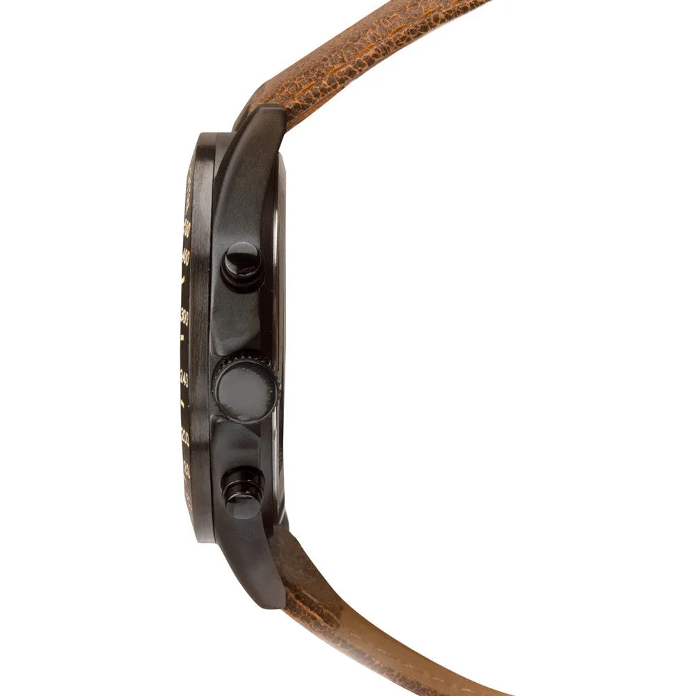Sekonda Sports Dual Time Mens Watch Black Dial Tan Strap 1651
