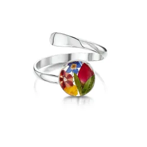Shrieking Violet Real Flower Adjustable Silver Ring MRA-01