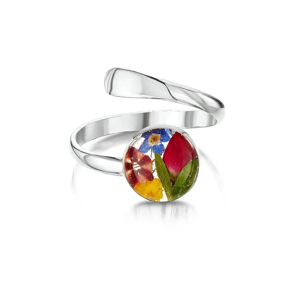 Shrieking Violet Real Flower Adjustable Silver Ring MRA-01