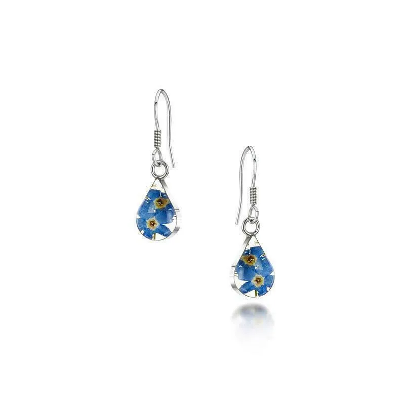 Shrieking Violet Real Flower Forget Me Not Drop Earrings FE01