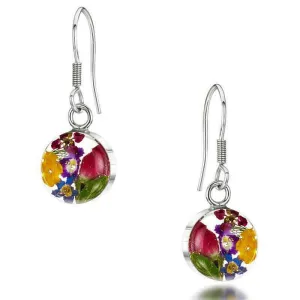 Shrieking Violet Real Flower Silver Drop Earrings ME19
