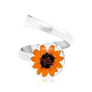Shrieking Violet Real Flower Sunflower Silver Ring SRA-01
