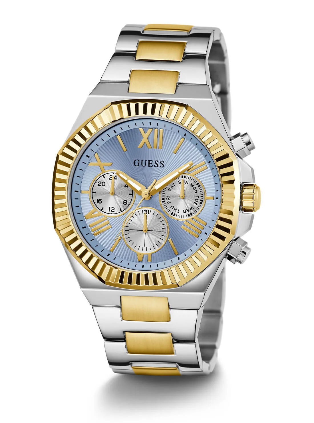 Silver and Gold Equity Blue Link Watch Guess