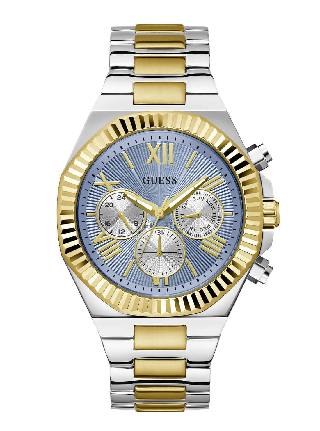 Silver and Gold Equity Blue Link Watch Guess