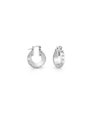 Silver Crystal Logo Hoop Earrings Guess
