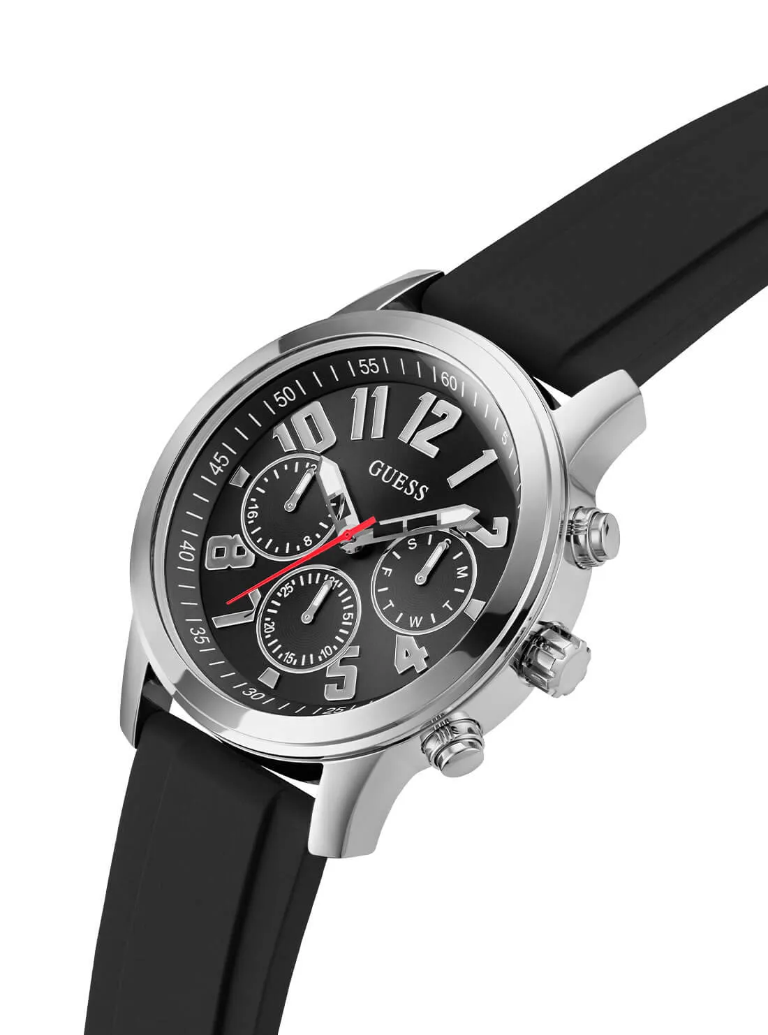 Silver Parker Black Silicone Watch Guess