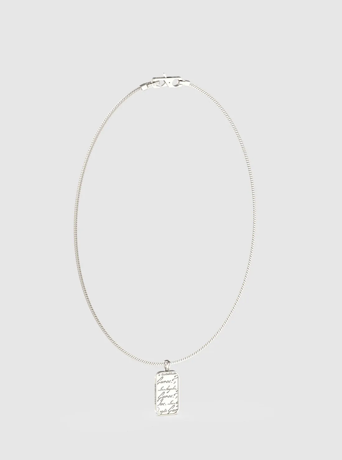 Silver Script Tag Necklace Guess