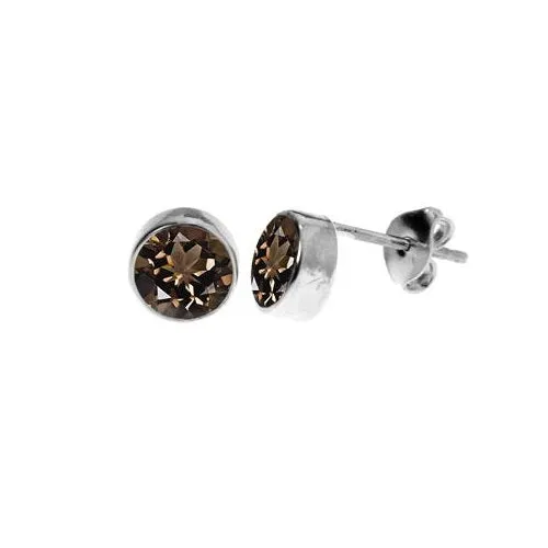 Smokey Quartz Sterling Silver Round Stud Earrings