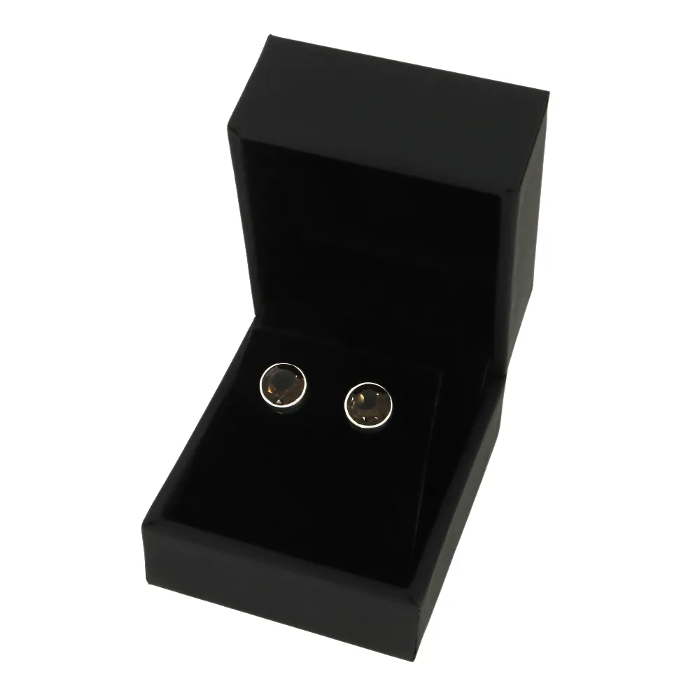 Smokey Quartz Sterling Silver Round Stud Earrings