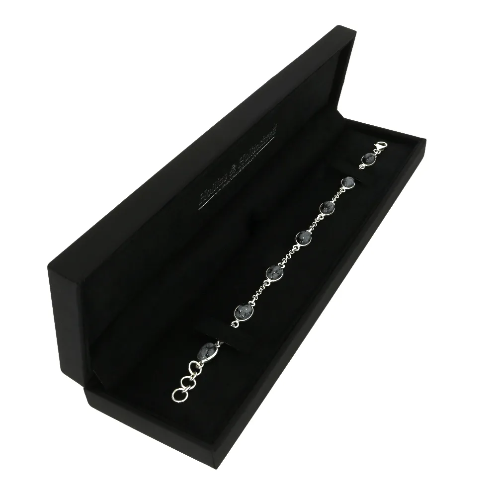 Snowflake Obsidian Sterling Silver Oval Link Bracelet