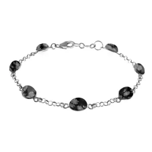 Snowflake Obsidian Sterling Silver Oval Link Bracelet