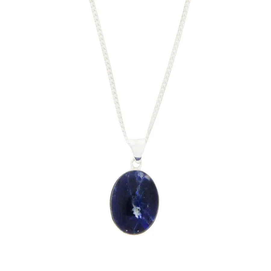 Sodalite Sterling Silver Oval Shape Pendant & Chain