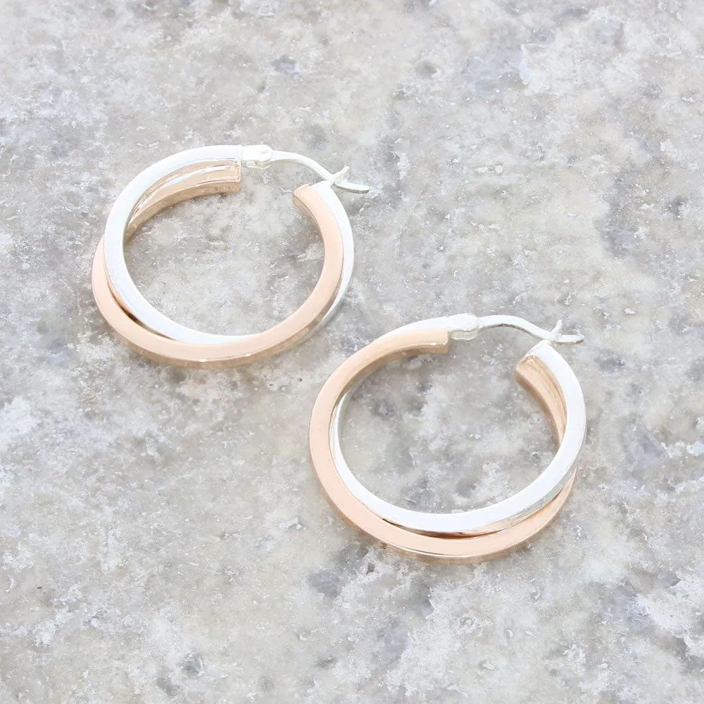 Sterling Silver and Rose Gold Plated Hoop Ladies Earrings